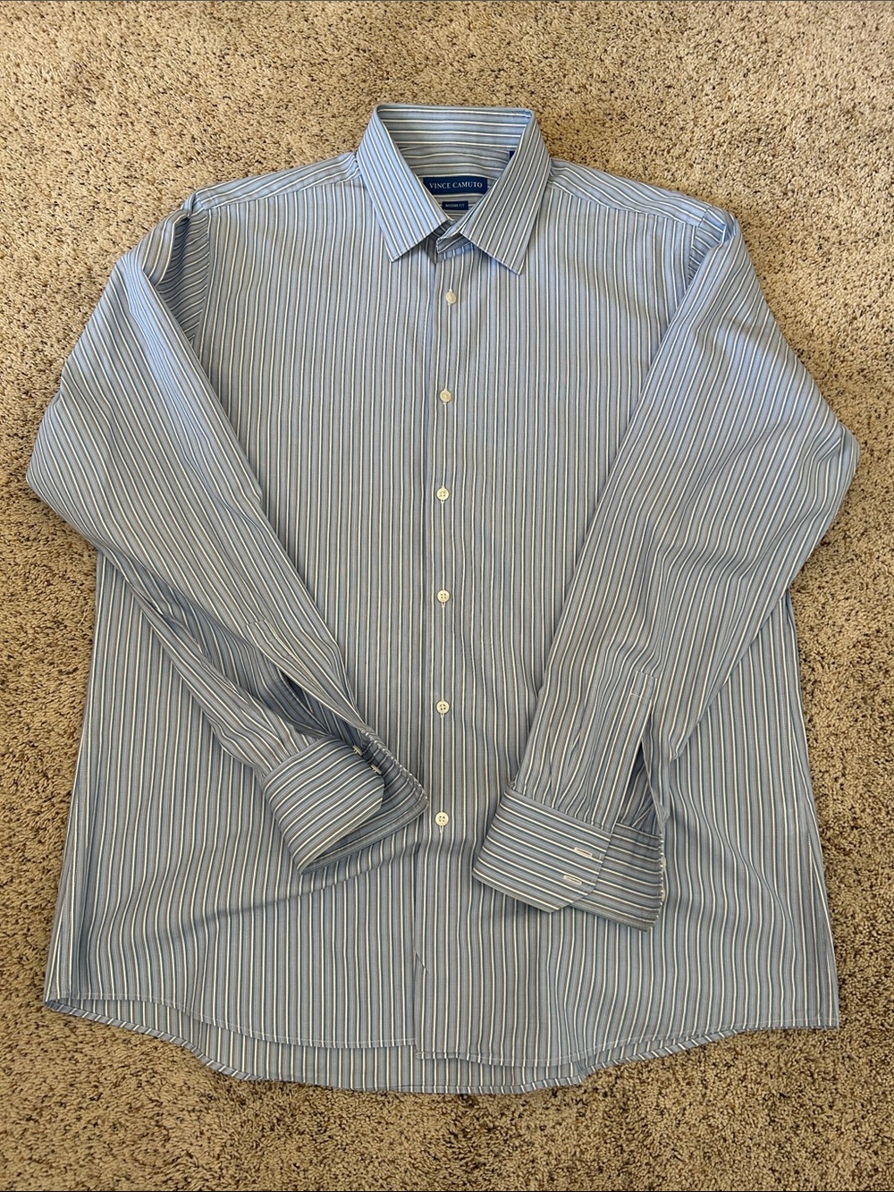 Vince Camuto Light Blue and White Striped Dress Shirt